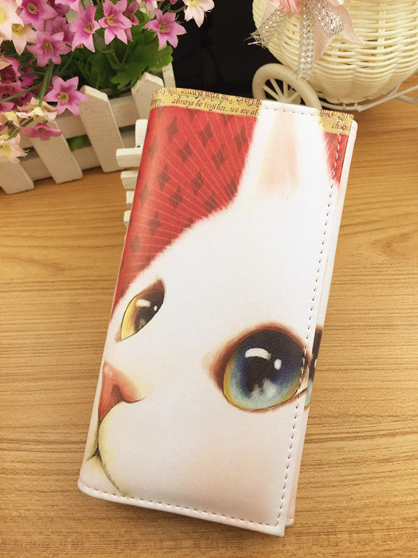 Cute cat long wallet PU leather