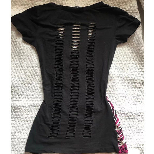 Summer Retro Black Womens T-Shirt With Ripped Back Style
