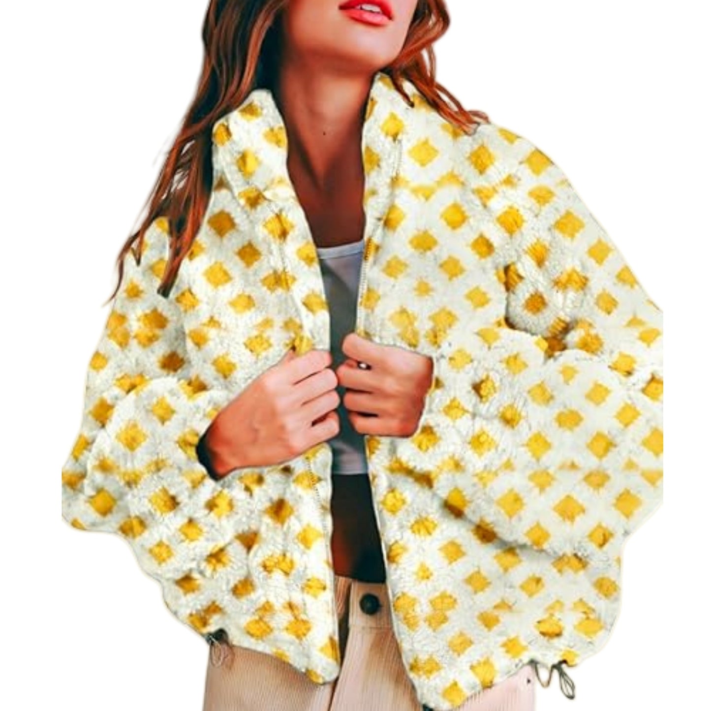 New Women Anti-blowing Lamb Wool Plaid Fashion Casual Loose Jacket