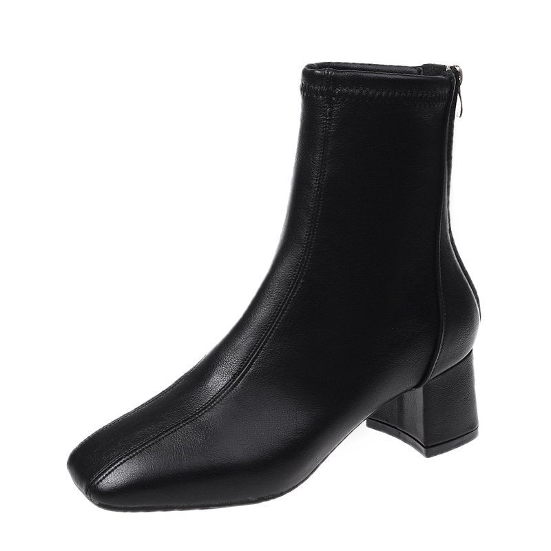 Square Toe Thick Heel Ankle Boots Martin Boots Women's Small High Heel Short Boots