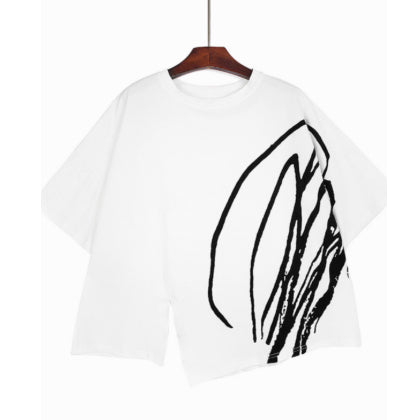 Graffiti Printing Women's Loose Versatile Personality Split Casual Short Sleeve