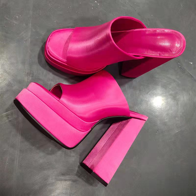 European And American New High-heeled Square Toe Shoes