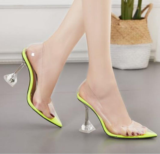 Transparent High-Heeled Women's Shoes With Wine Glass And Pointed Toe Shoes
