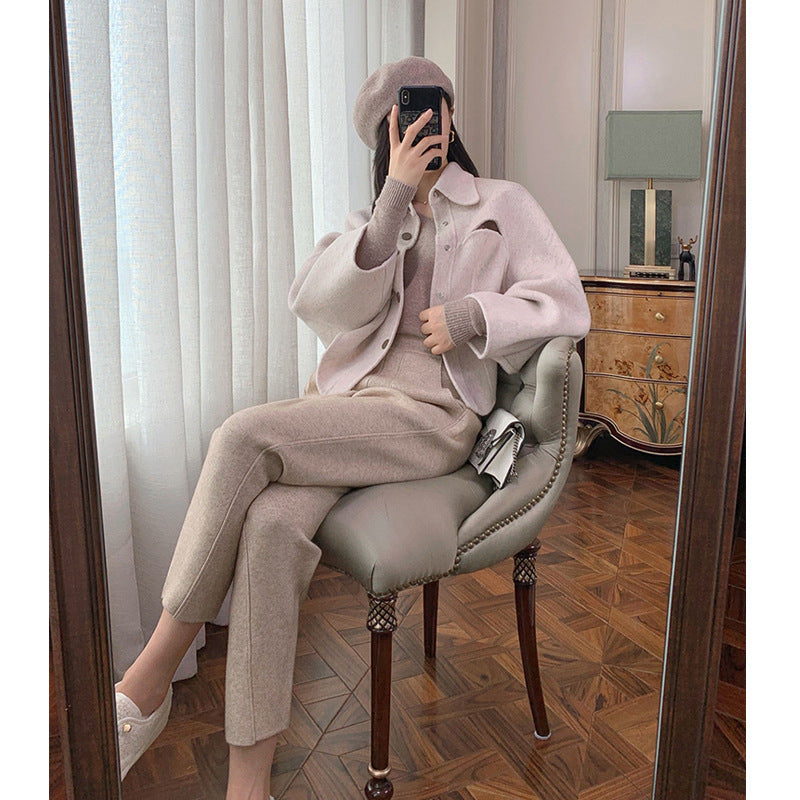 Thick Wool Knit Ladies Carrot Pants Versatile