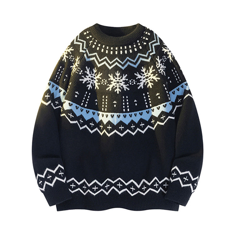 Mens Knitted Sweater With Snowflake Christmas DesignLaid-Back And Sophisticated