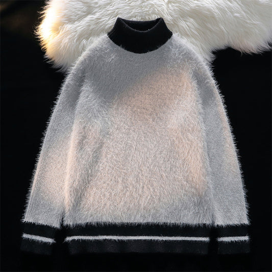 Mock-neck Stripes Sweater Men's Winter