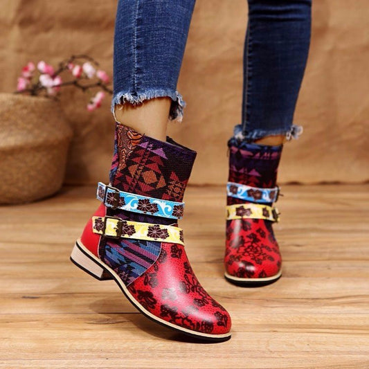 Ladies mid-tube print stitching Martin boots