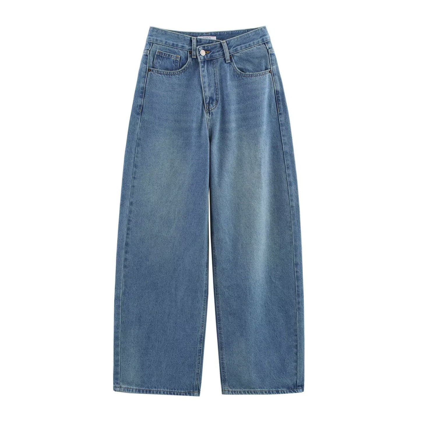 Casual All-match Double Breasted High Waist Loose Jeans