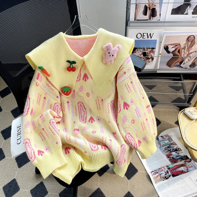 Three-dimensional Design Doll Collar Sweet Sweater Women