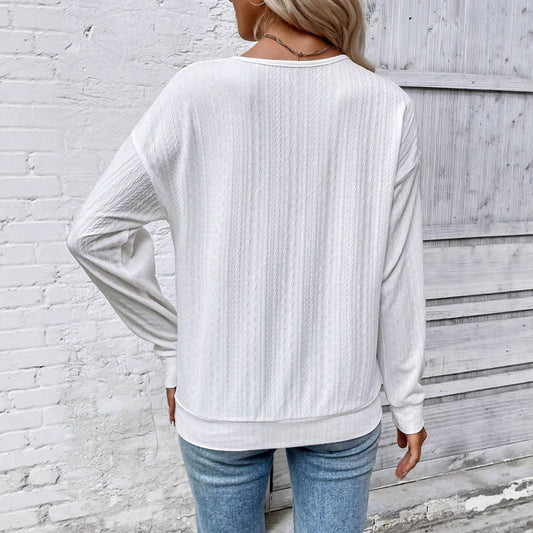 Women's Spring And Autumn Solid Color Falling Shoulder Sleeve Casual Long Sleeve Top