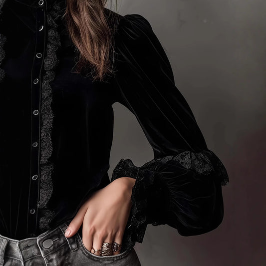 Elegant Commuter Retro Lace Patchwork Shirt