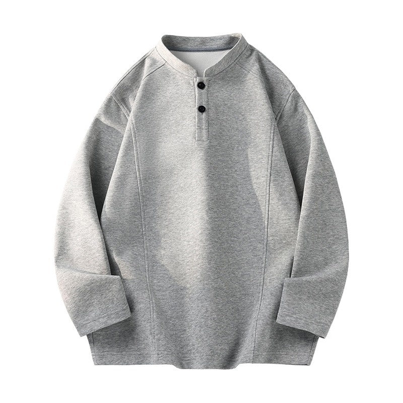 American Style Henry Collar Sweatshirt Long Sleeve Women's Base Layer