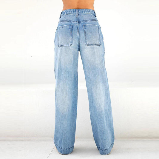 Jeans i europæisk og amerikansk stil med høj talje og løse vide ben