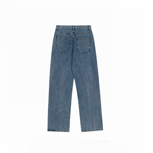 High Street Letter Flocking Washed Distressed Jeans