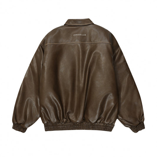Distressed Biker's Leather Jacket Men's Clothing Padded Lapel