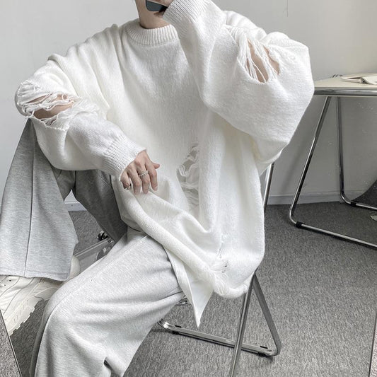 Solid Color Torn Sweater For Men In Autumn And Winter