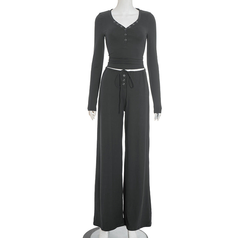 Snap Top Drawstring Trousers Suit