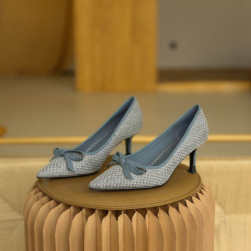 High Heels Leather Shoes Women's New Single Shoes Pointed Toe