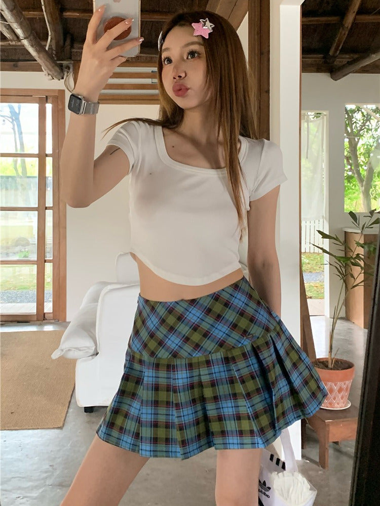American Retro Plaid High Waist Hip A- Line Skirt
