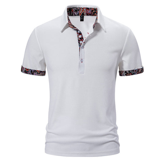 European Size Polo Shirt Men's Color Stitching Turnover Neck Short Sleeve