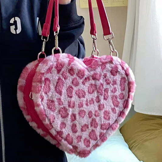 Leopard Print Love Women's Fashion Messenger Plush Chain Shoulder Bag