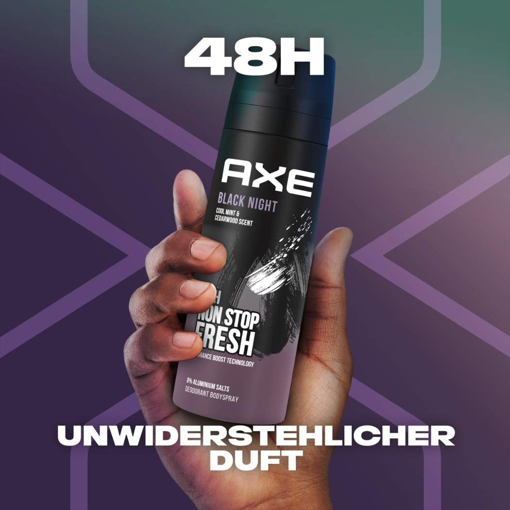 Axe Bodyspray Black Night Deo Ohne Aluminium Sorgt 48 Stunden Lang Für Effektiven Schutz Vor Körpergeruch 3X 150 Ml