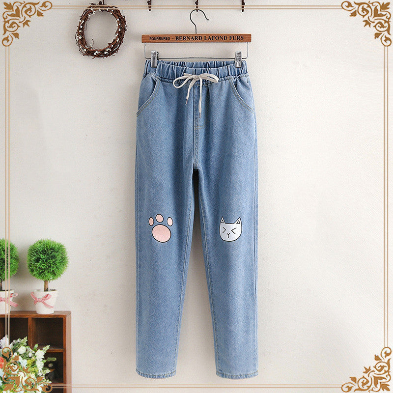 Denim pants with elastic waist