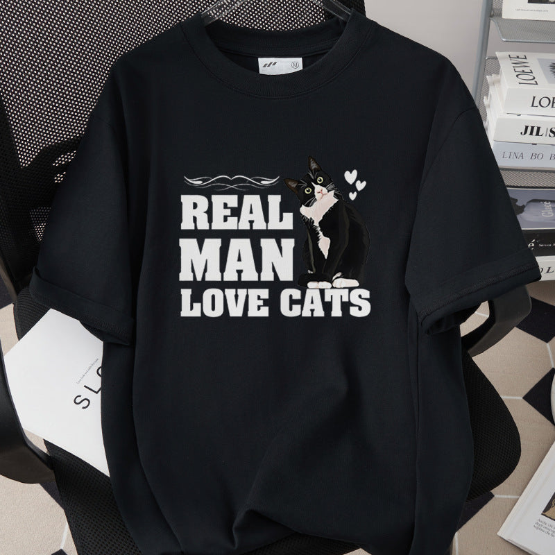 Stylish Cotton Short-Sleeve T-Shirt With A Cat Print