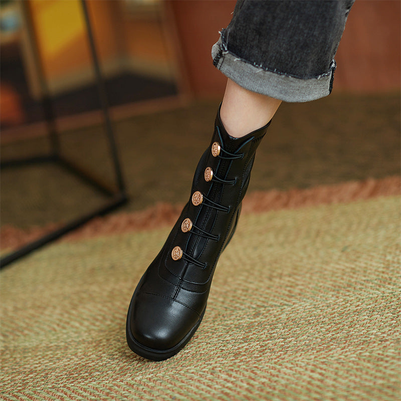 Leather Badge Martin Boots Summer Thin Breathable Stretch Thin