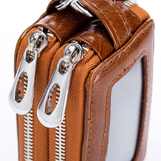 Cowhide Car Key Case Leather Double Zipper