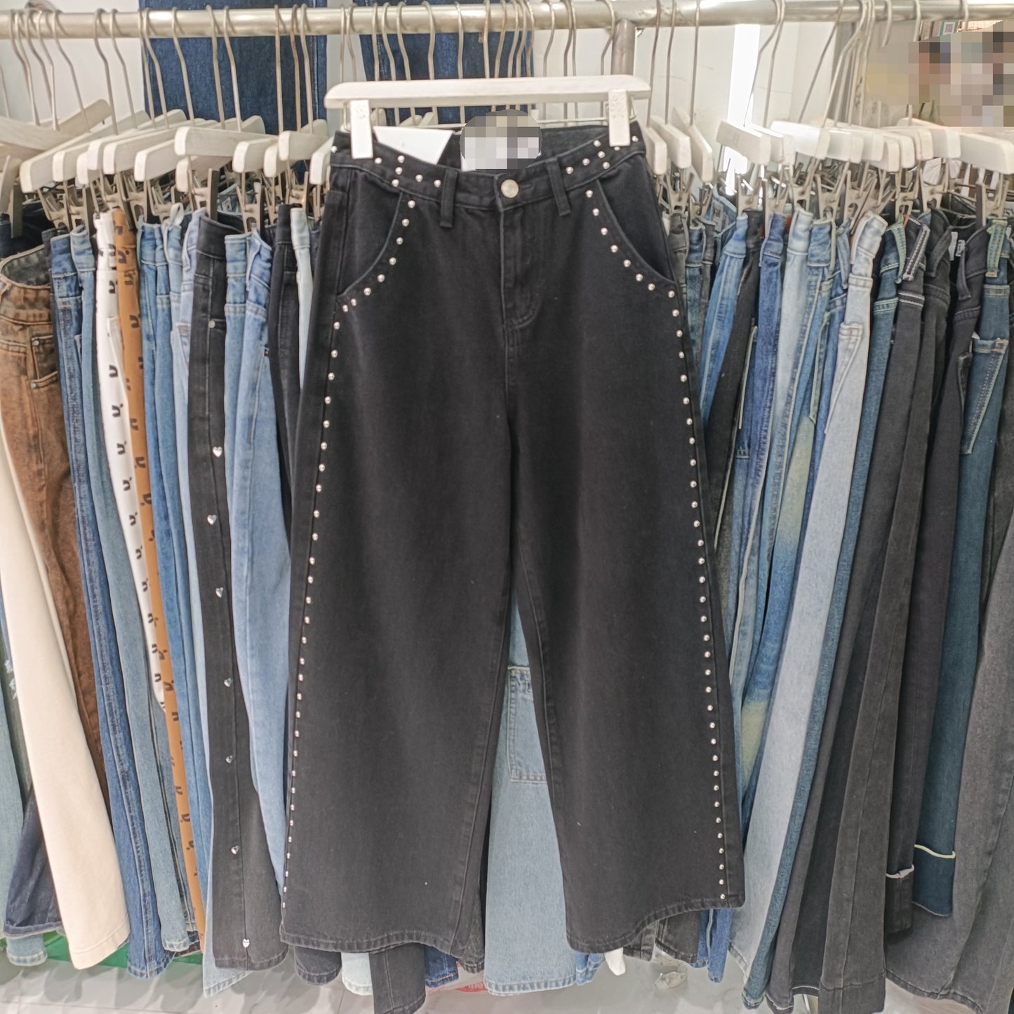 Tunge Industri Punkt Dekoration Løse Brede Ben Fritidsjeans