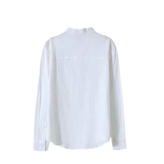 Solid Color Men's Long Sleeve Round Neck Casual Loose Linen Shirt