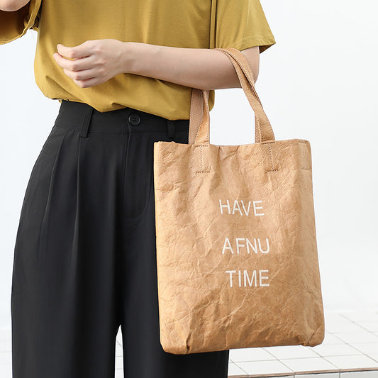 Enkel Vintage Vasket Kraft Tote Bag til kvinder
