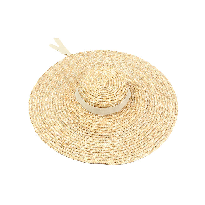 Flat Top Big Brim Streamer Tied Rope Straw Hat Beach