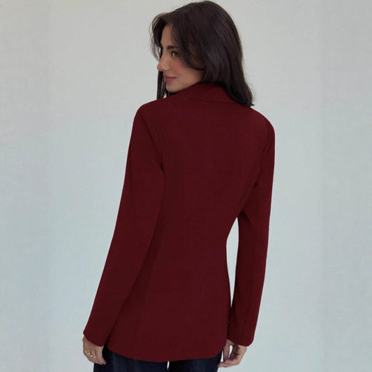 Womens Solid-Color V-Neck Elegant Slim-Fit Blazer