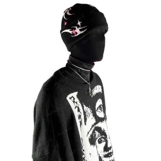 Thorn Lightning Jacquard Pattern Knitted Beanie Stretchy Warm And Thickened Cold Weather Hat