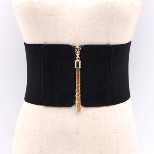 Fashion Black Elastic Wide Waist Dress Shirt Decoration Belt