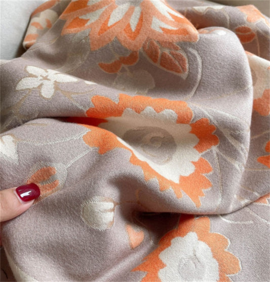 Warm Floral Jacquard Faux Cashmere Ladies Scarf