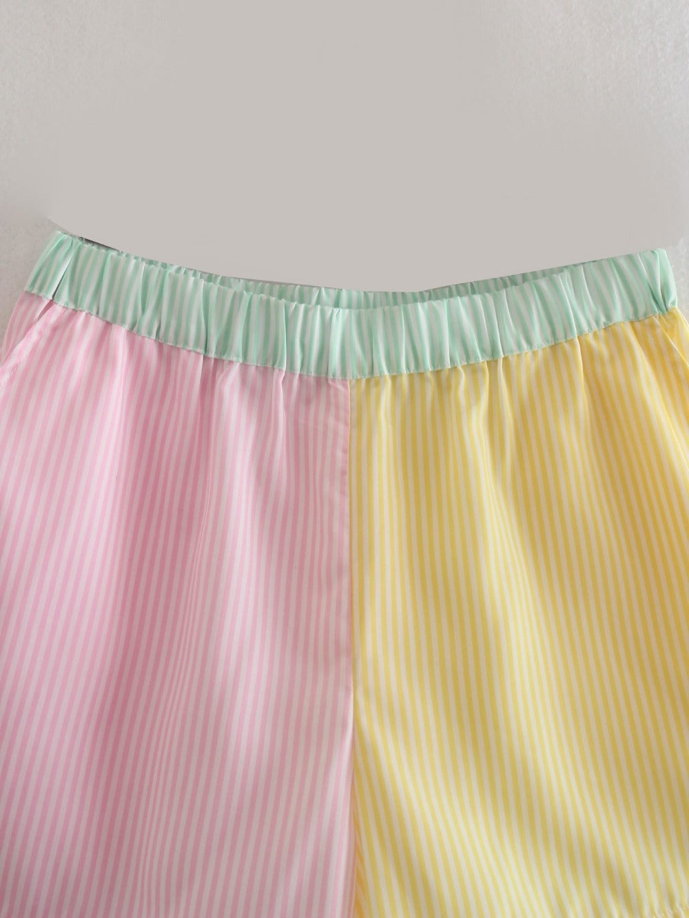 Colorblock High-waist Striped Elastic High-waist Slacks