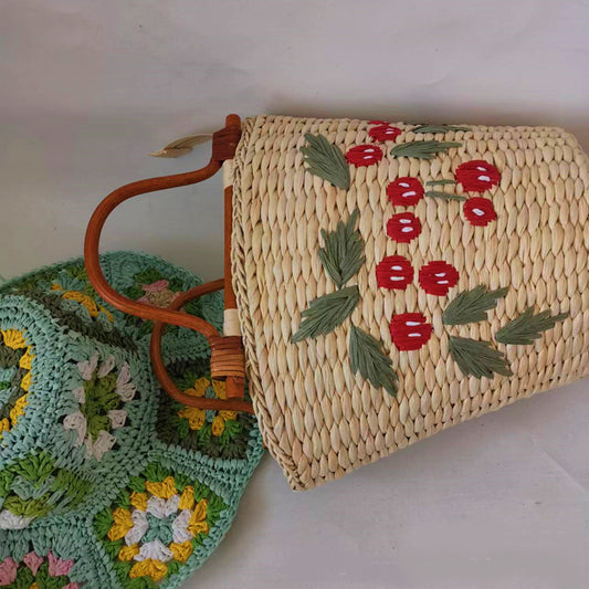 Straw Braided Bag Type Bucket With Vintage Handle In Rattan