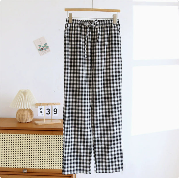 Women's Loose-fit Plaid Lace-up Casual Trousers