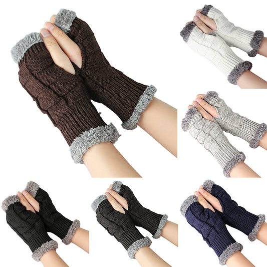 Plush Gloves Knitted Wool Women's Warmth