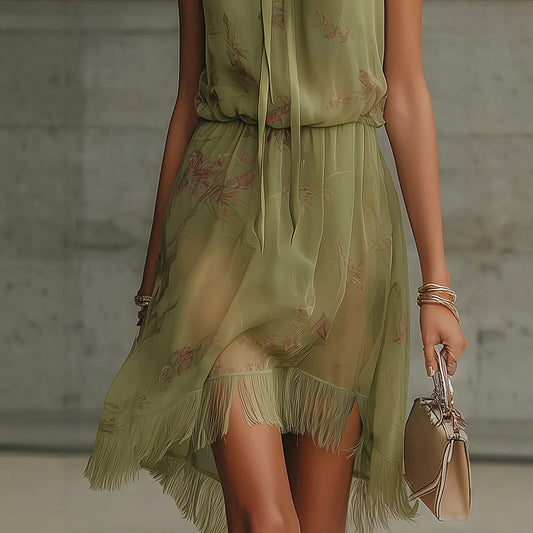 V-neck Waist Trimming Ruffles Elegant Dress
