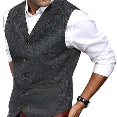 Men's Waistcoat Casual Solid Color Herringbone Waistcoat Slim Fit