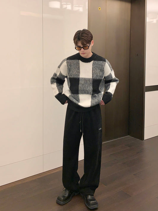 Ternet Crewneck-sweater til mænd med farvekontrast, løs pasform, vinter, nichemode