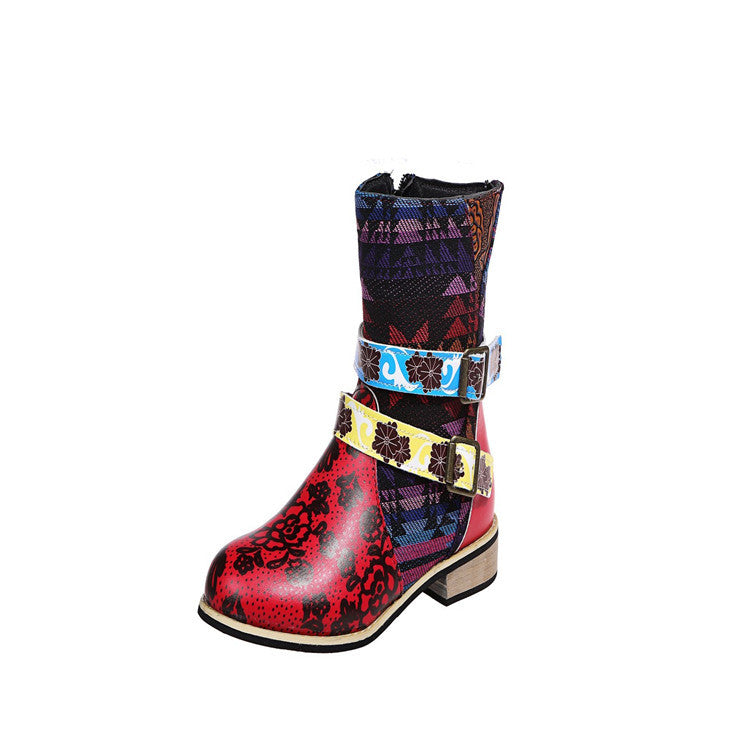 Ladies mid-tube print stitching Martin boots
