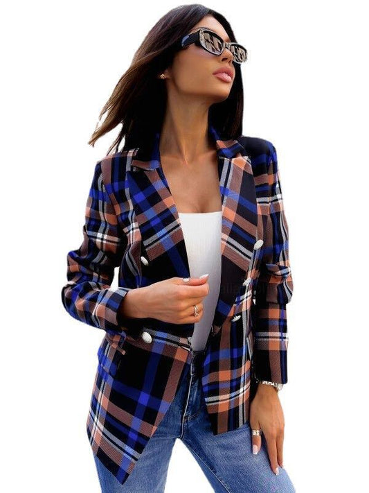 New Style Long Sleeve Double Breasted Fashionable Printed Coat Women