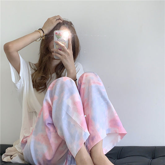 Tie-dye-bukser med vide ben