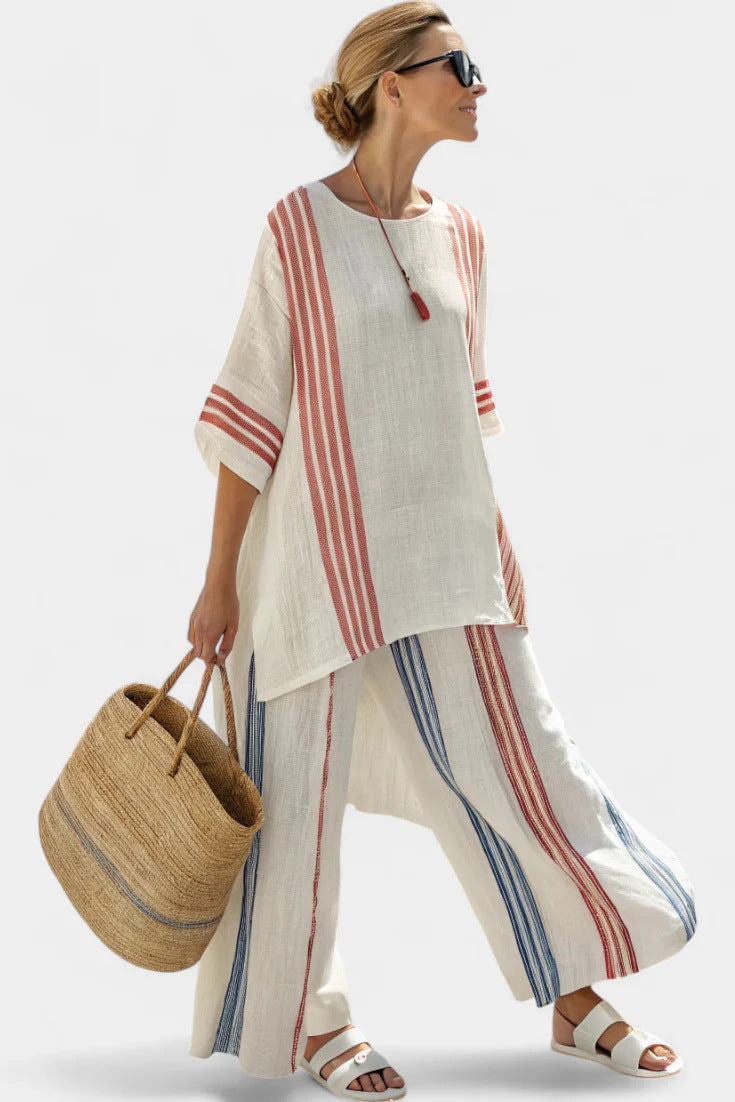 Stylish Casual Womens Loose-fitting Striped Set