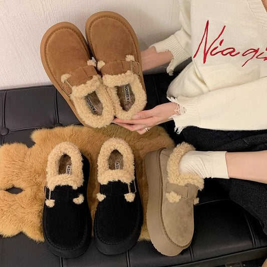 Fleece-lined Thick Plush Warm Round Toe Cotton Shoes
